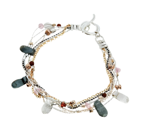 BRACELET  GARNET ROSE QUARTZ MULTI LAYER BRACELET
