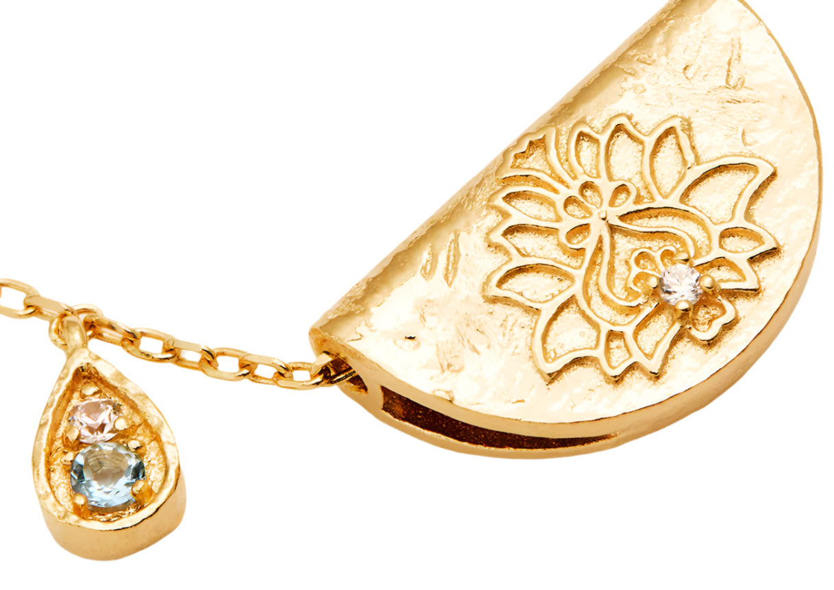 GOLD LOTUS BIRTHSTONE NECKLACE - MARCH