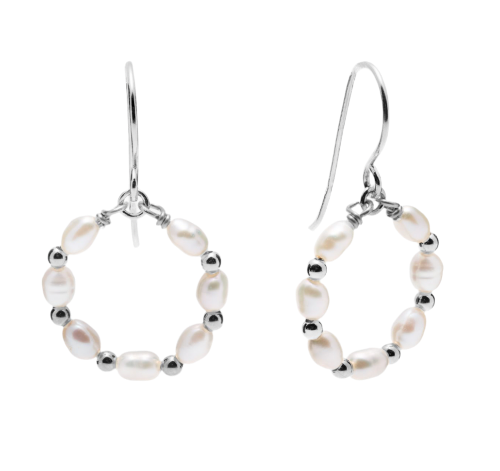 SILVER BEAD AND PEARL DROP EARRINGS