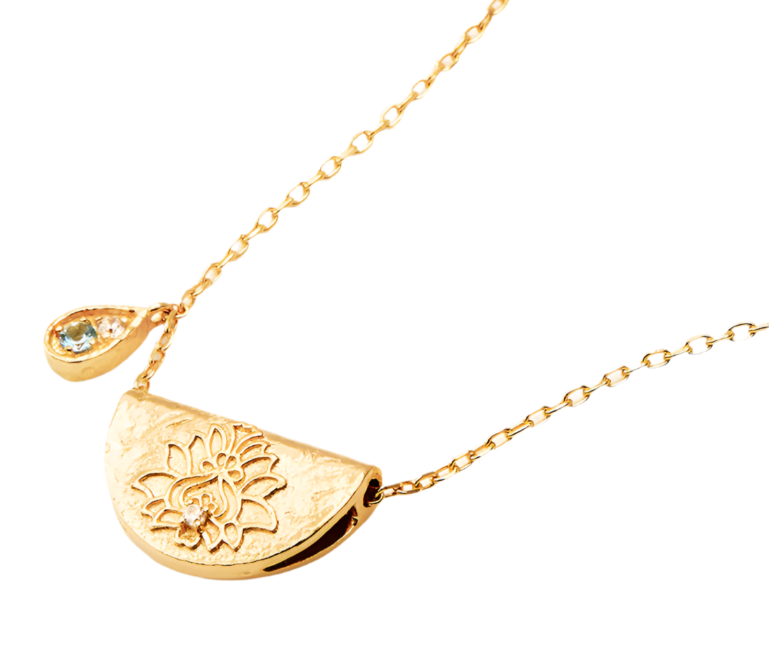 GOLD LOTUS BIRTHSTONE NECKLACE - MARCH