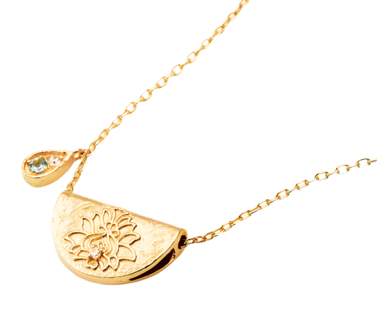 GOLD LOTUS BIRTHSTONE NECKLACE - MARCH