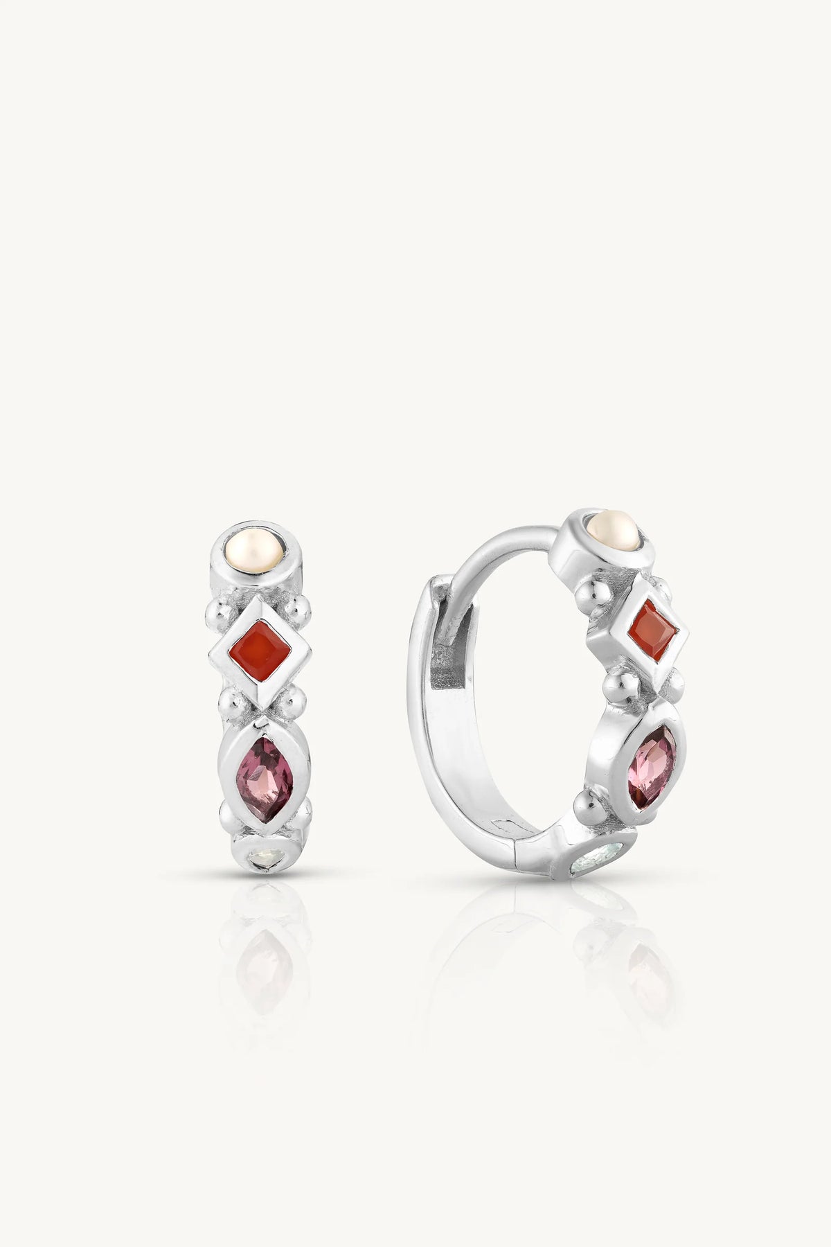 Alida Rhodolite Silver Huggies