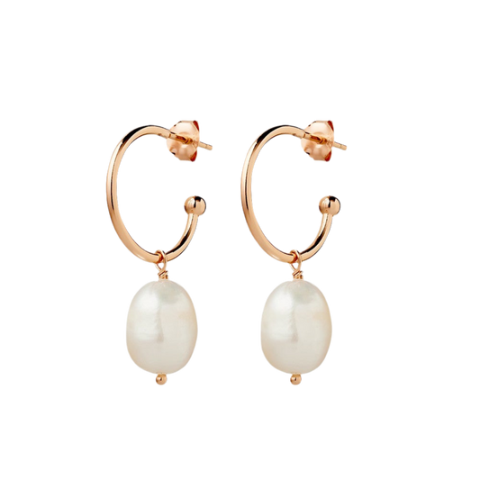 HOOPS WITH LARGE PEARL DROP - ROSE