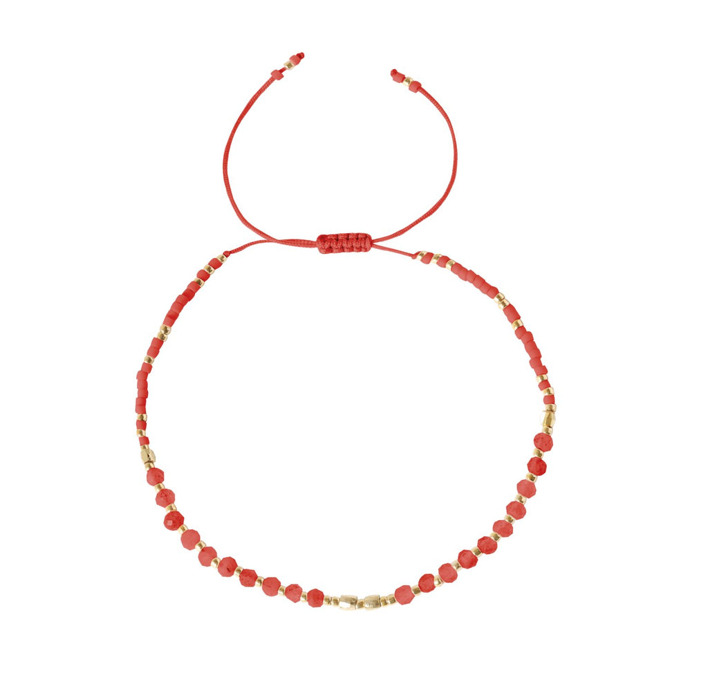 Handmade Red Gemstone Beaded Strand Bracelet
