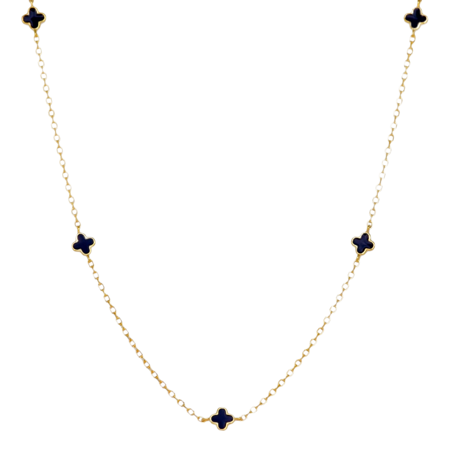 NECKLACE CLOVER NAVY ENAMEL GOLD PLATE