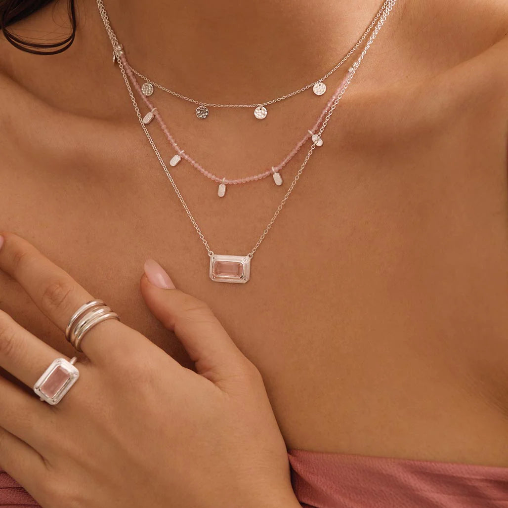 ROSE QUARTZ PENDANT NECKLACE WITH WHITE TOPAZ