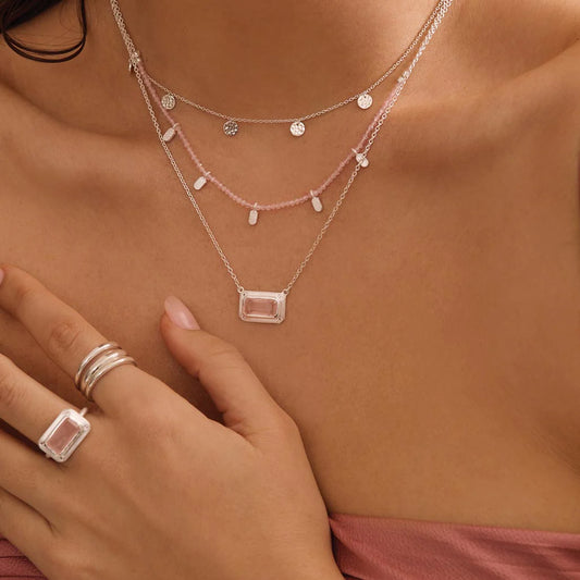 ROSE QUARTZ PENDANT NECKLACE WITH WHITE TOPAZ