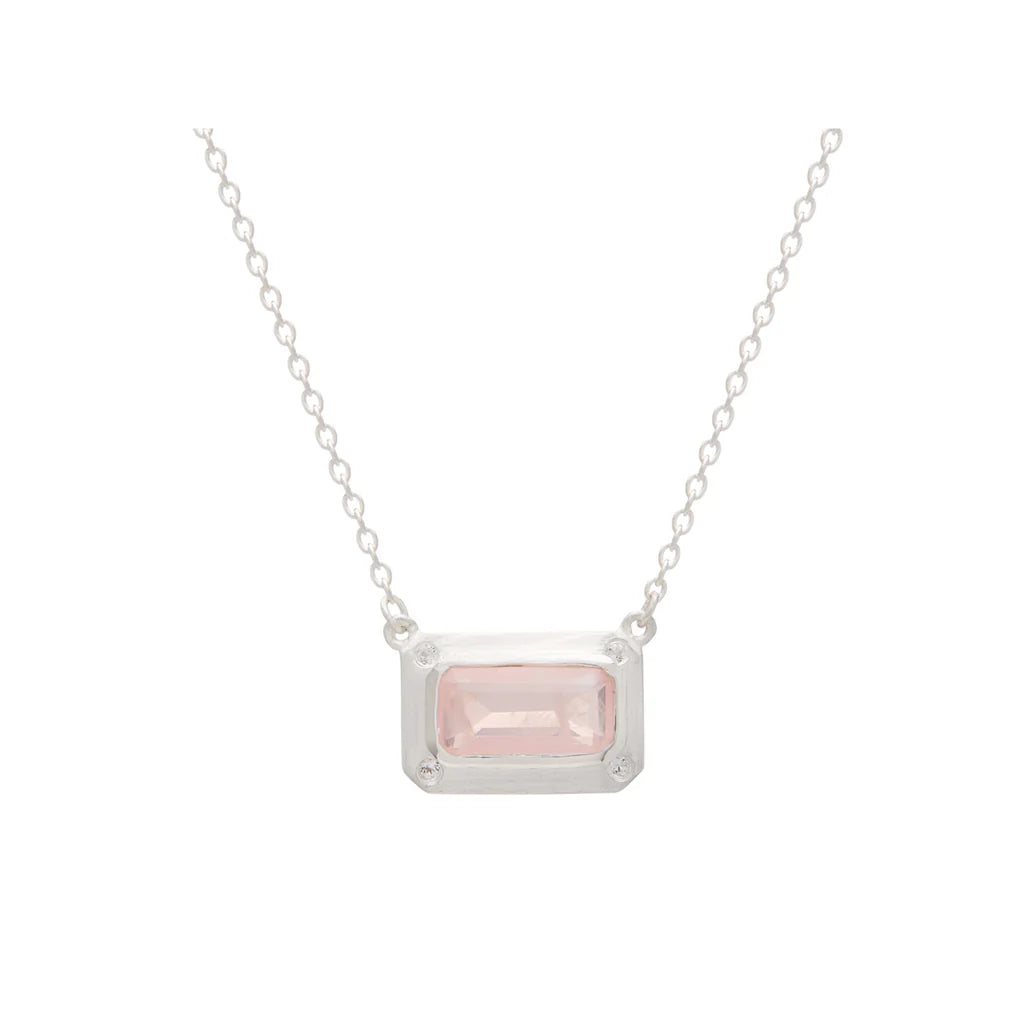 ROSE QUARTZ PENDANT NECKLACE WITH WHITE TOPAZ