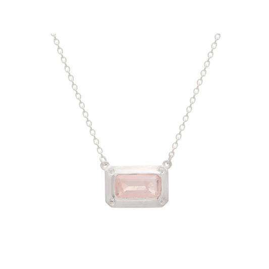 ROSE QUARTZ PENDANT NECKLACE WITH WHITE TOPAZ