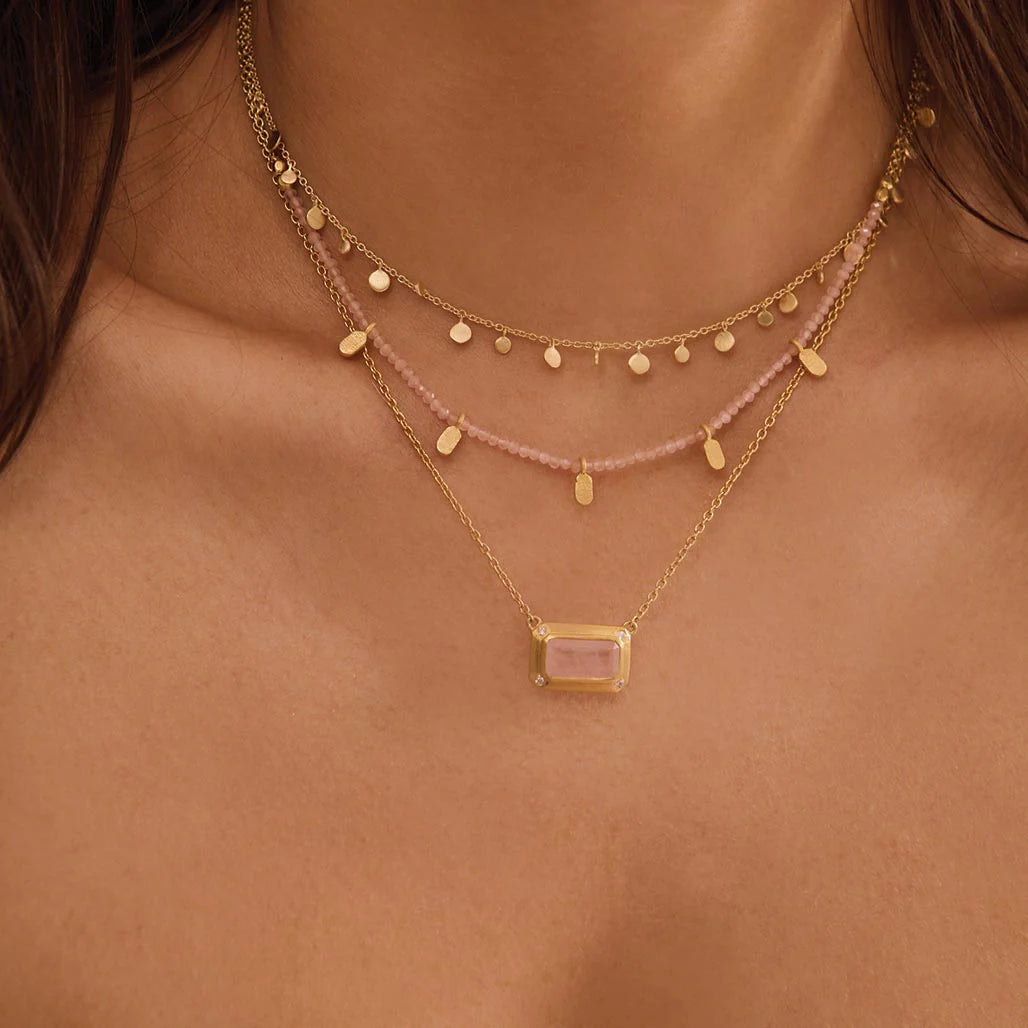 ROSE QUARTZ PENDANT NECKLACE WITH WHITE TOPAZ