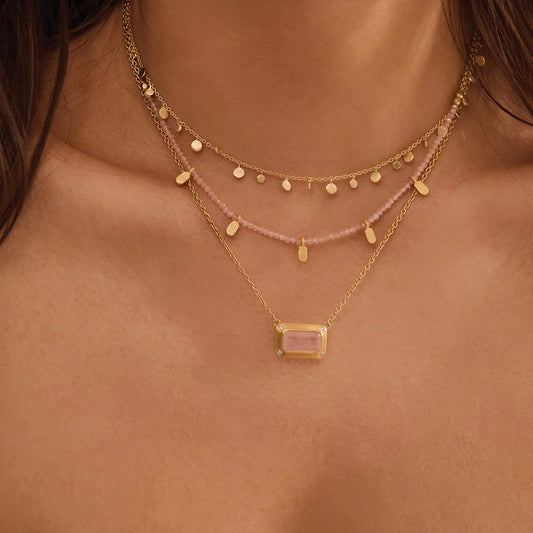 ROSE QUARTZ PENDANT NECKLACE WITH WHITE TOPAZ