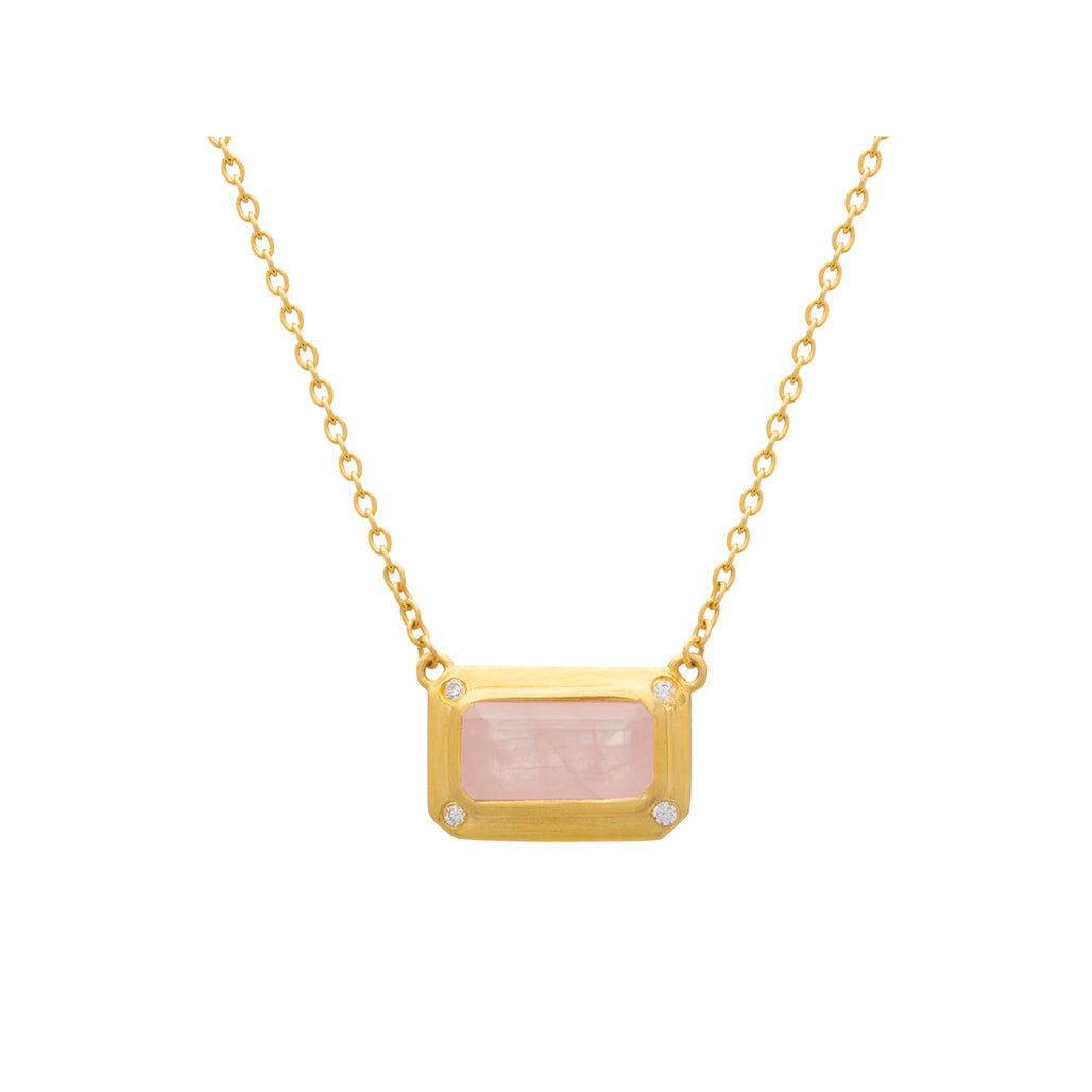 ROSE QUARTZ PENDANT NECKLACE WITH WHITE TOPAZ