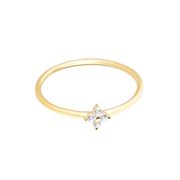 CUBIC ZIRCONIA FLOWER THIN GOLD PLATED RING