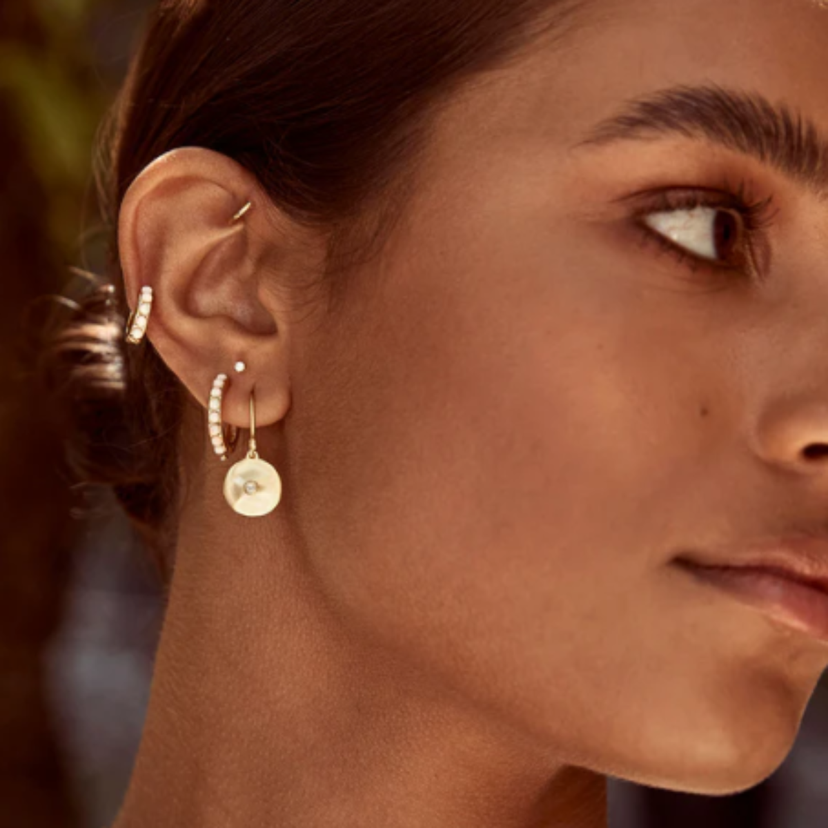 IVORY OPAL CRYSTAL HUGGIES - GOLD.