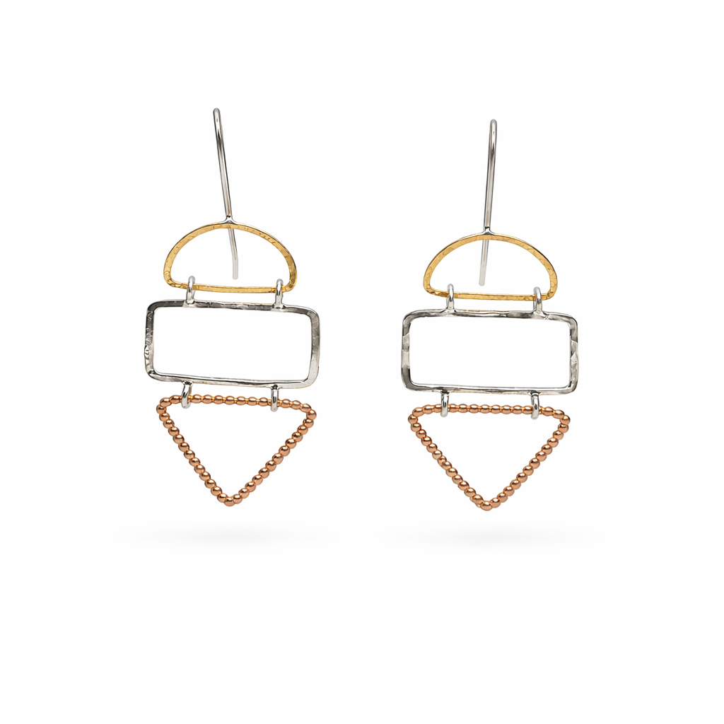 HANDMADE MUTLI TONE OPEN GEOMETRIC EARRINGS