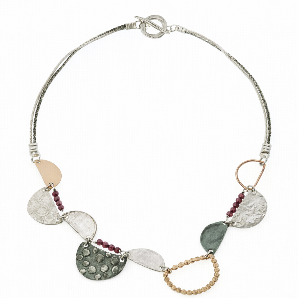 HANDMADE SEMI CIRCLE ALTERNATING GARNET NECKLACE