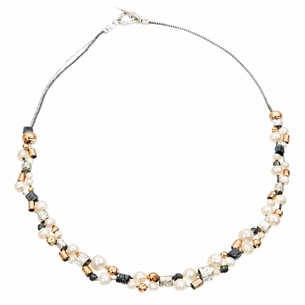 NECKLACE MULTI STRAND PEARL POM POM