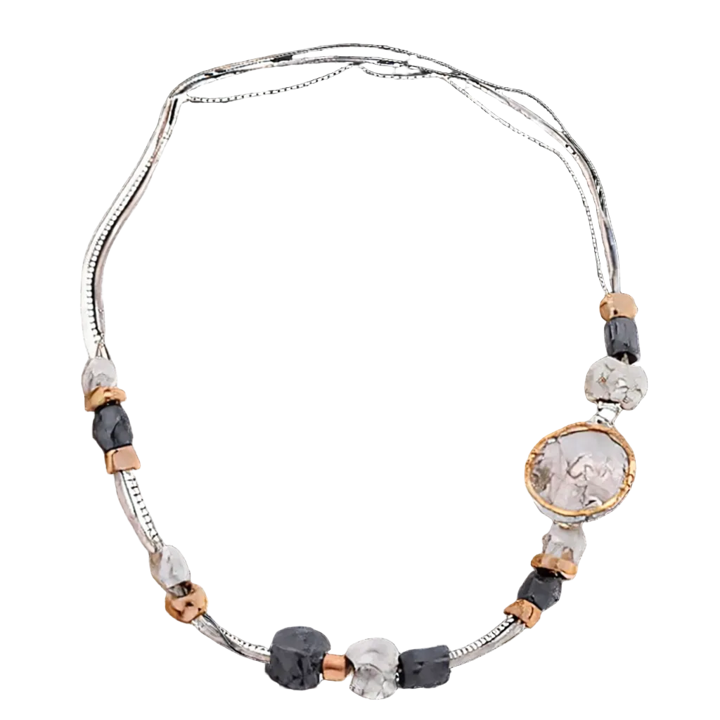 NECKLACE MUTLI CHAIN WITH HANDMADE BEADS GOLD FILLED SILVER