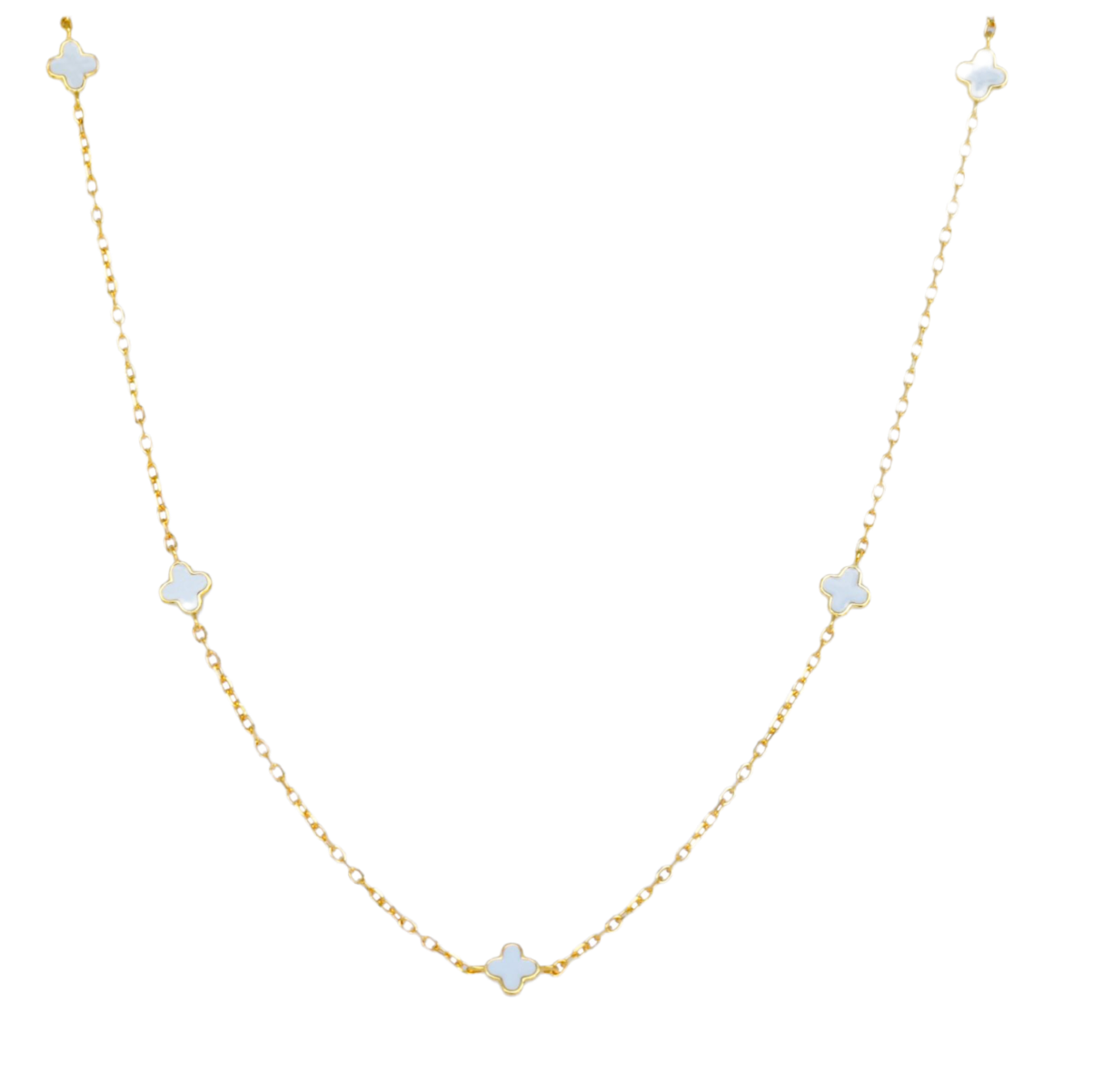 NECKLACE CLOVER WHITE ENAMEL GOLD PLATE