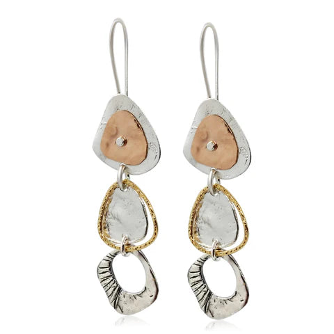 EARRINGS THREE DROP GOLD FILLED ROSE SILVER
