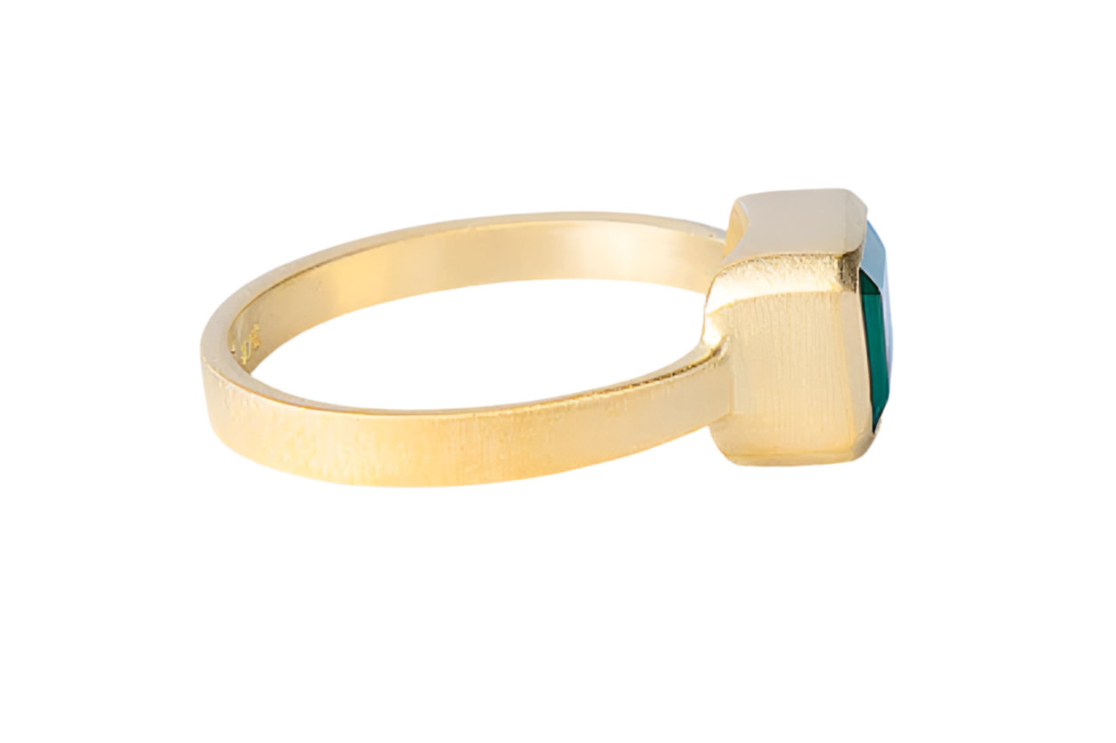 GREEN AGATE DECO RING - GOLD