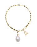 FINE CLIP CHAIN BRACELET WITH OVAL PEARL - GOLD