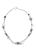 NECKLACE MULTI STRAND SILVER AND GOLD FILLED SHAPES