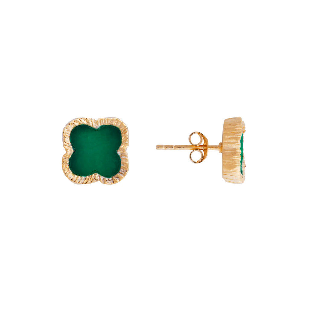 GREEN AGATE CLOVER STUDS