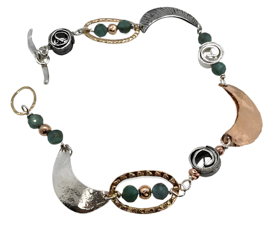 BRACELET AMAZONITE GOLD AND STERLING SILVER WITH MOON SHAPE