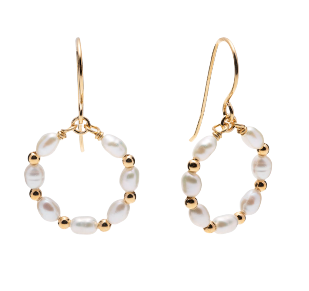 GOLD BEAD AND PEARL DROP EARRINGS