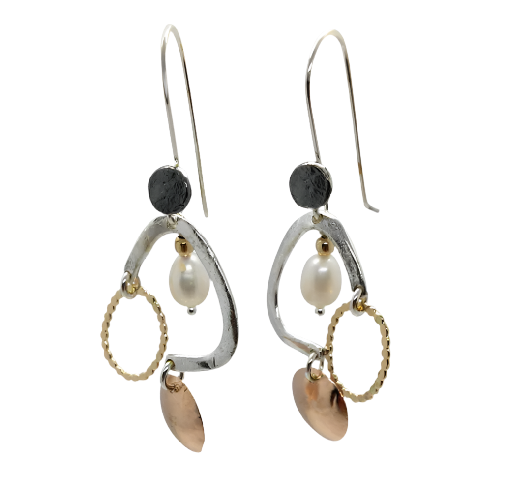 EARRINGS ABSTRACT 4 TONE DROPS