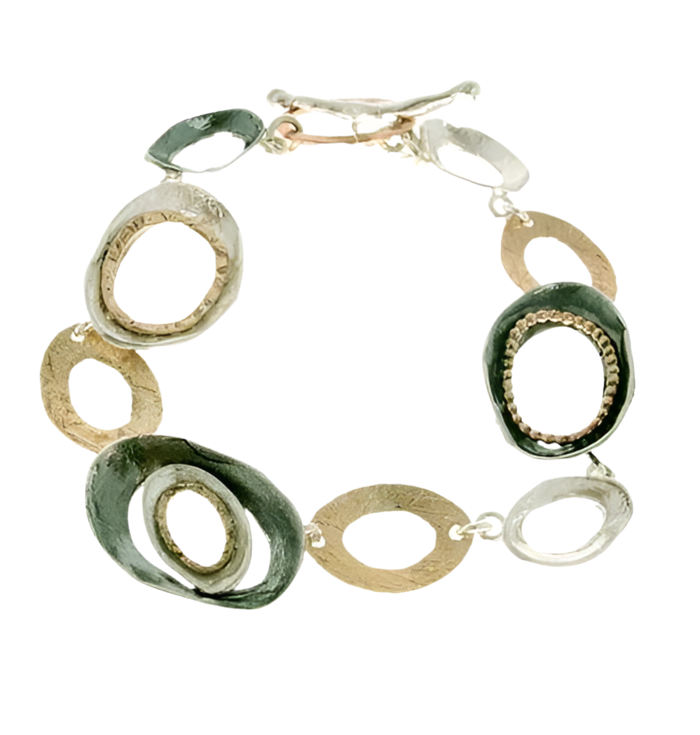 BRACELET GOLD FILLED AND SILVER OVAL DETAIL
