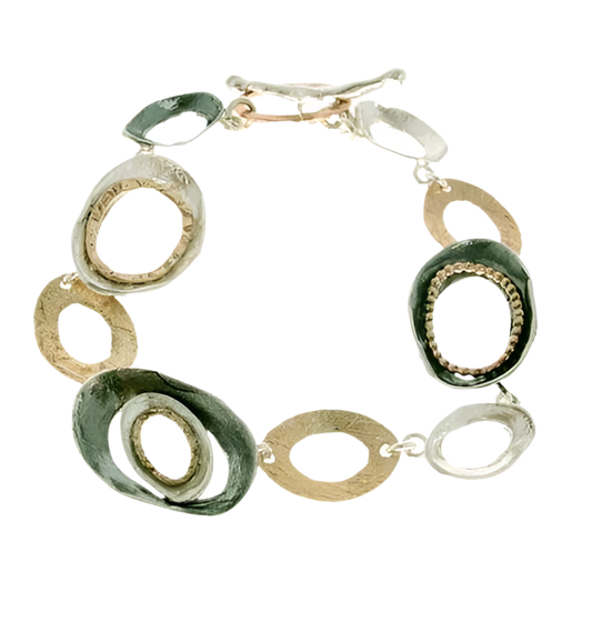 BRACELET GOLD FILLED AND SILVER OVAL DETAIL