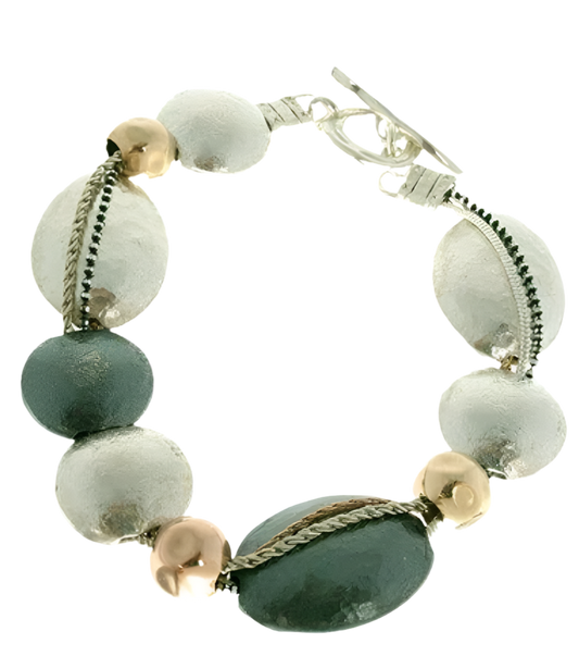 BRACELET GOLD FILLED AND MULTI CHAIN OVAL BEADS