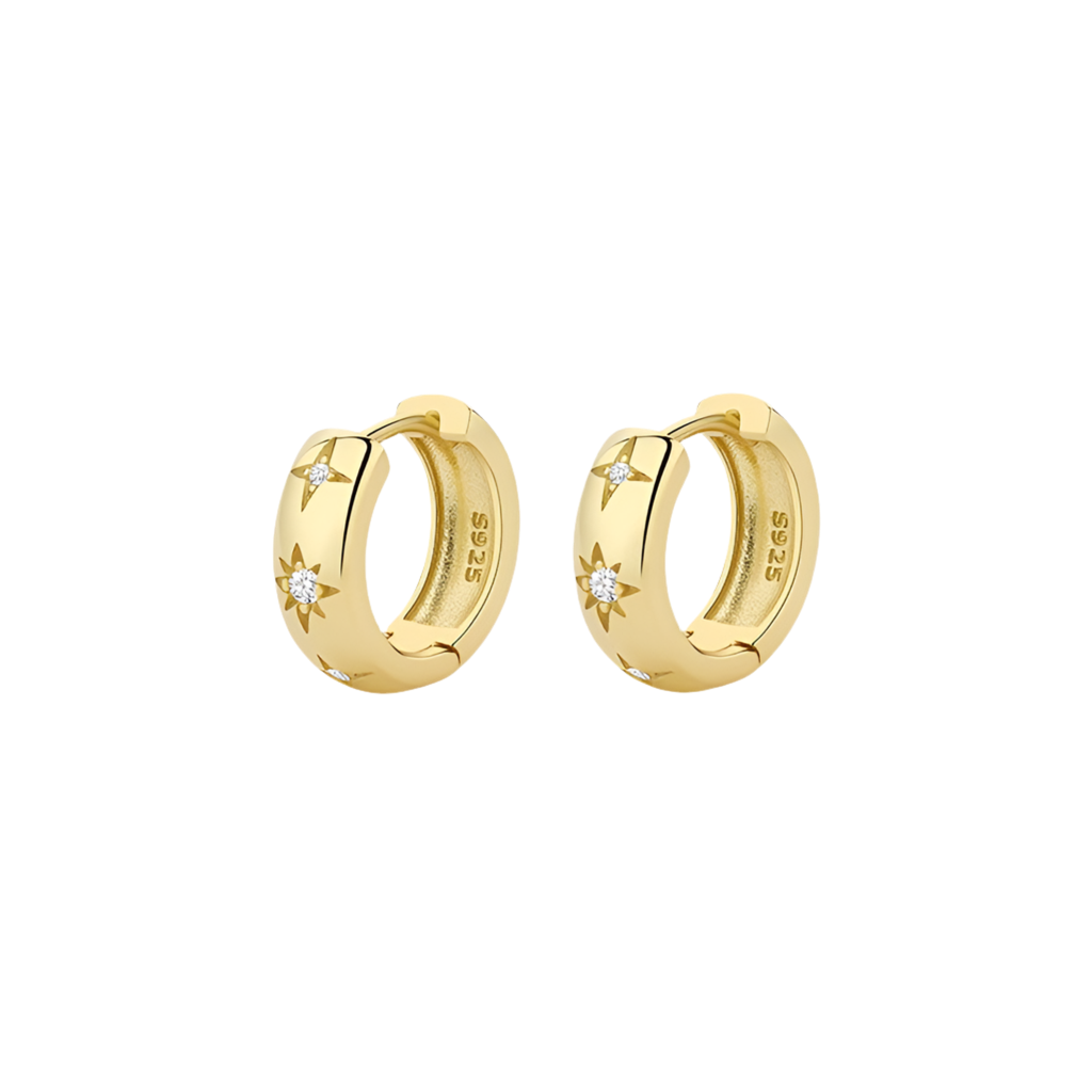 EARRINGS STAR 18K PLATED HUGGIES