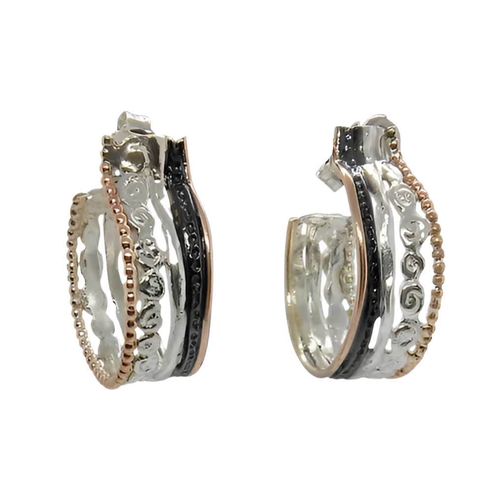 HANDMADE EARRINGS 4 TONE TEXTURED HOOPS