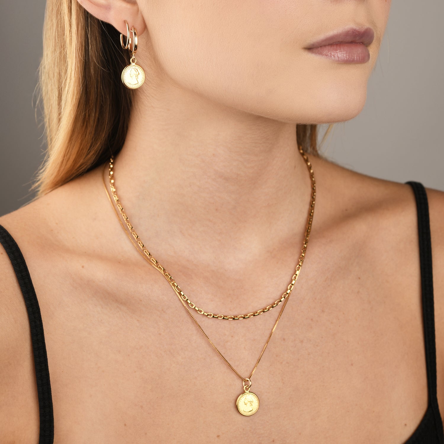 FINE BOX CHAIN NECKLACE WITH MINI COIN