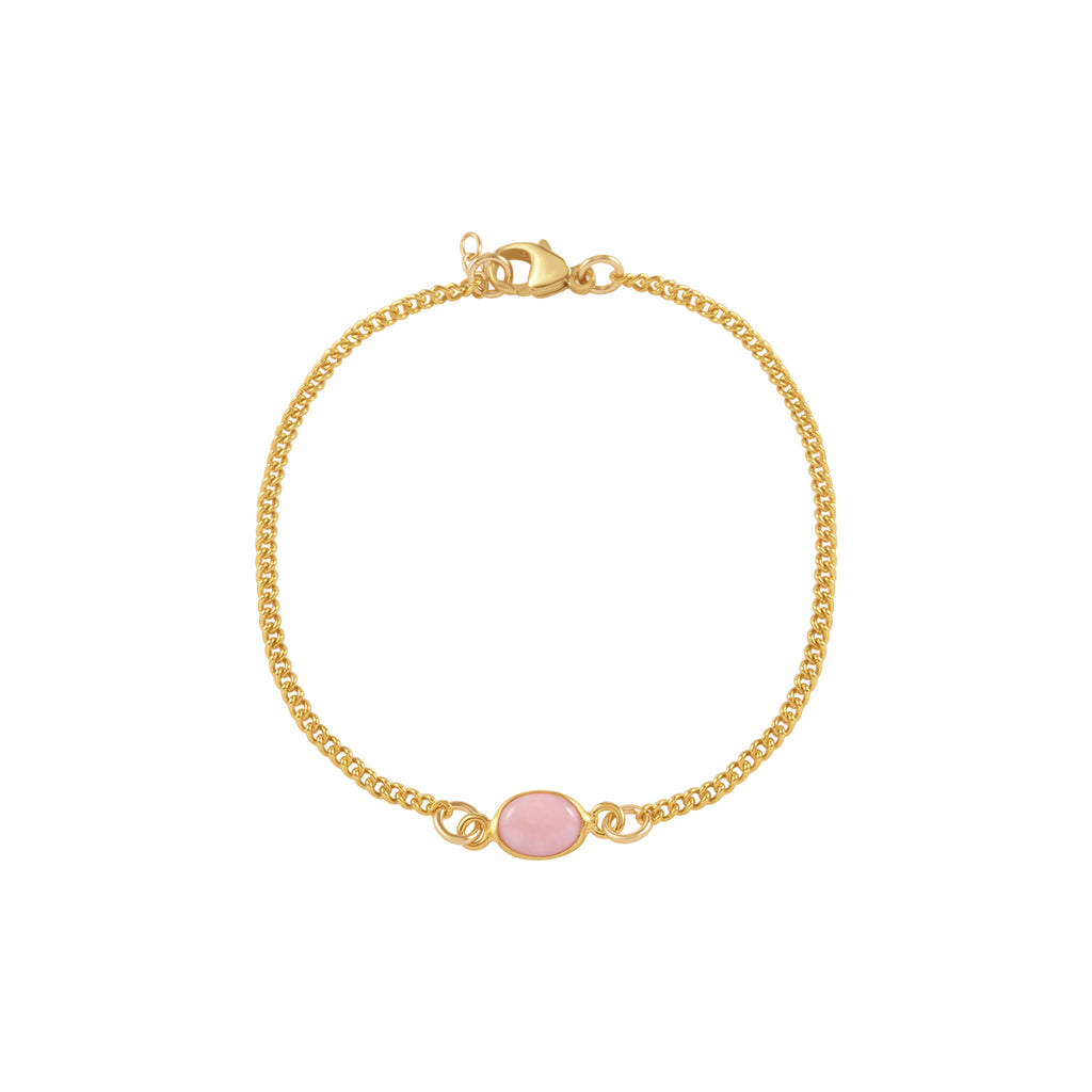 CURB BRACELET WITH OVAL PINK OPAL