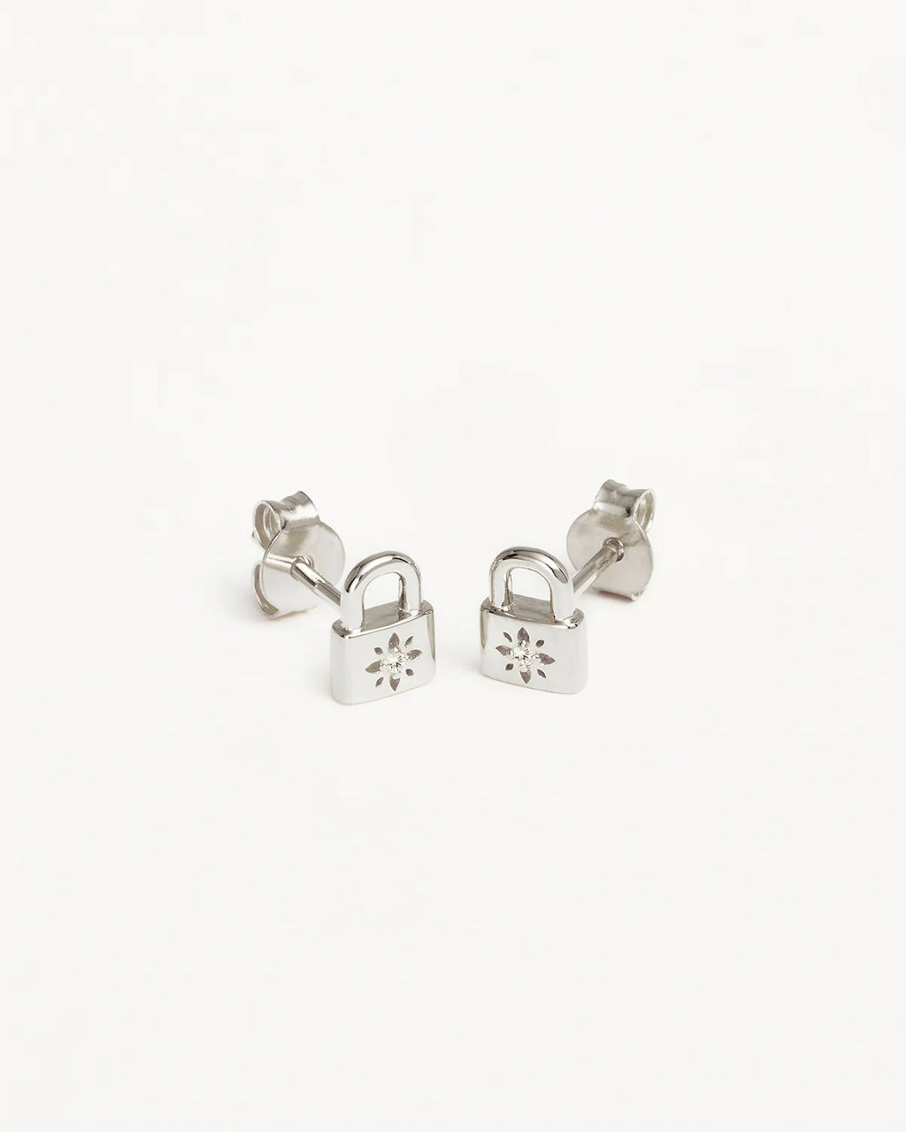 Sterling Silver Crystal Lotus Padlock Stud Earrings