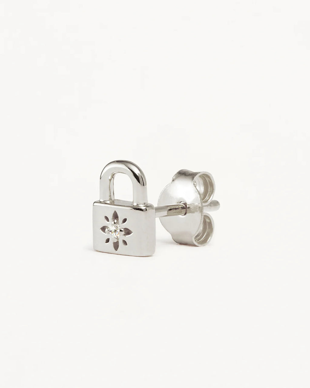 Sterling Silver Crystal Lotus Padlock Stud Earrings