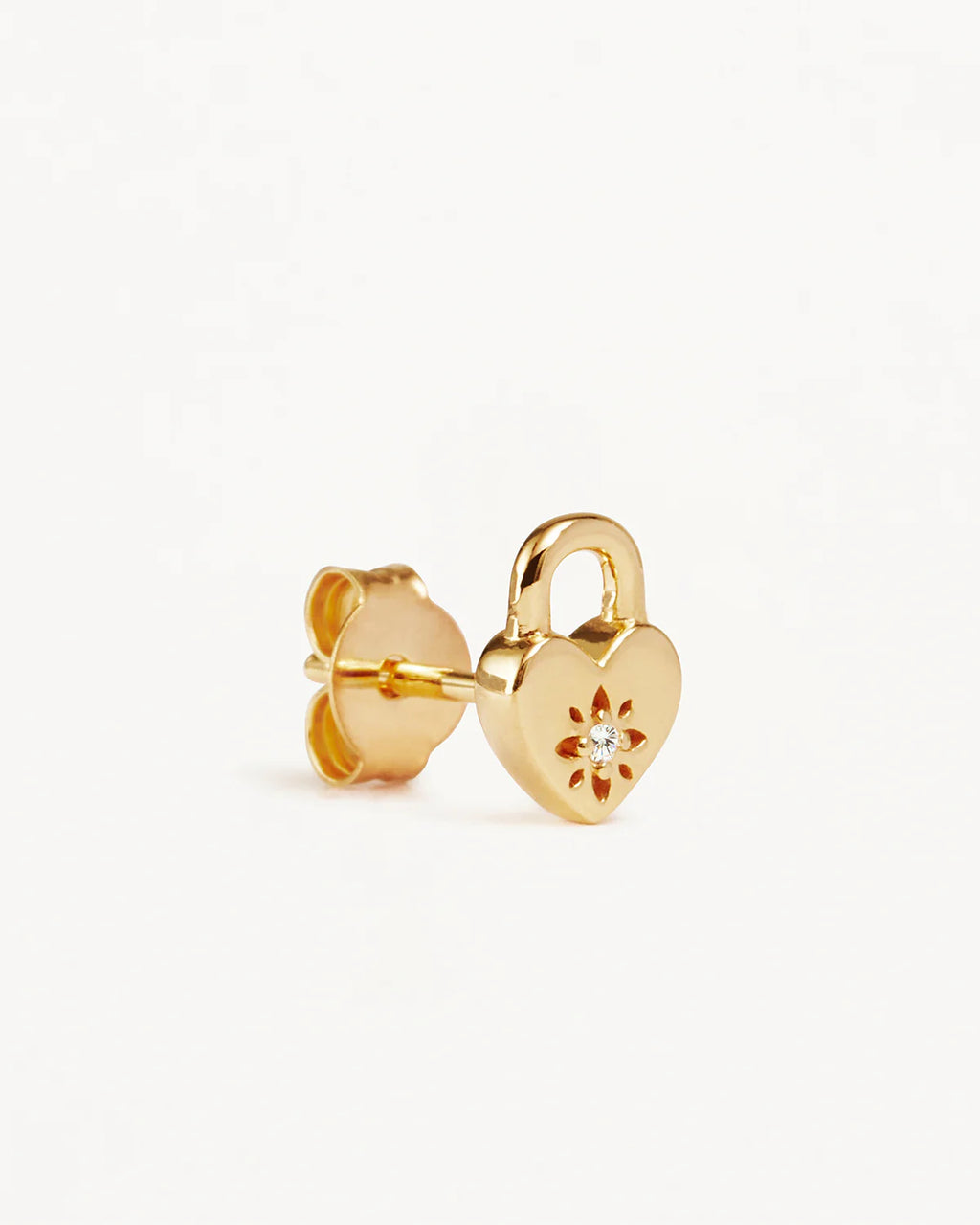 18k Gold Vermeil Crystal Lotus Heart Padlock Stud Earrings