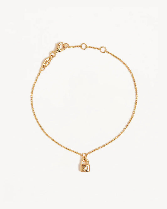 18k Gold Vermeil Crystal Lotus Padlock Bracelet