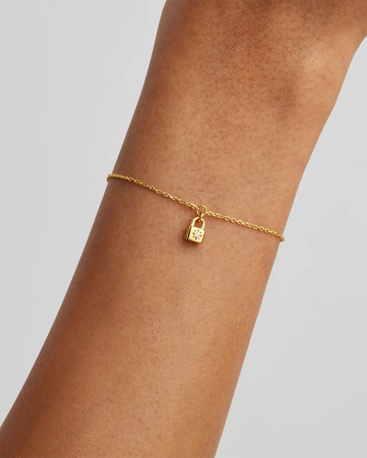 18k Gold Vermeil Crystal Lotus Padlock Bracelet