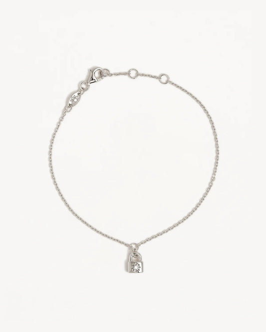 Sterling Silver Crystal Lotus Padlock Bracelet