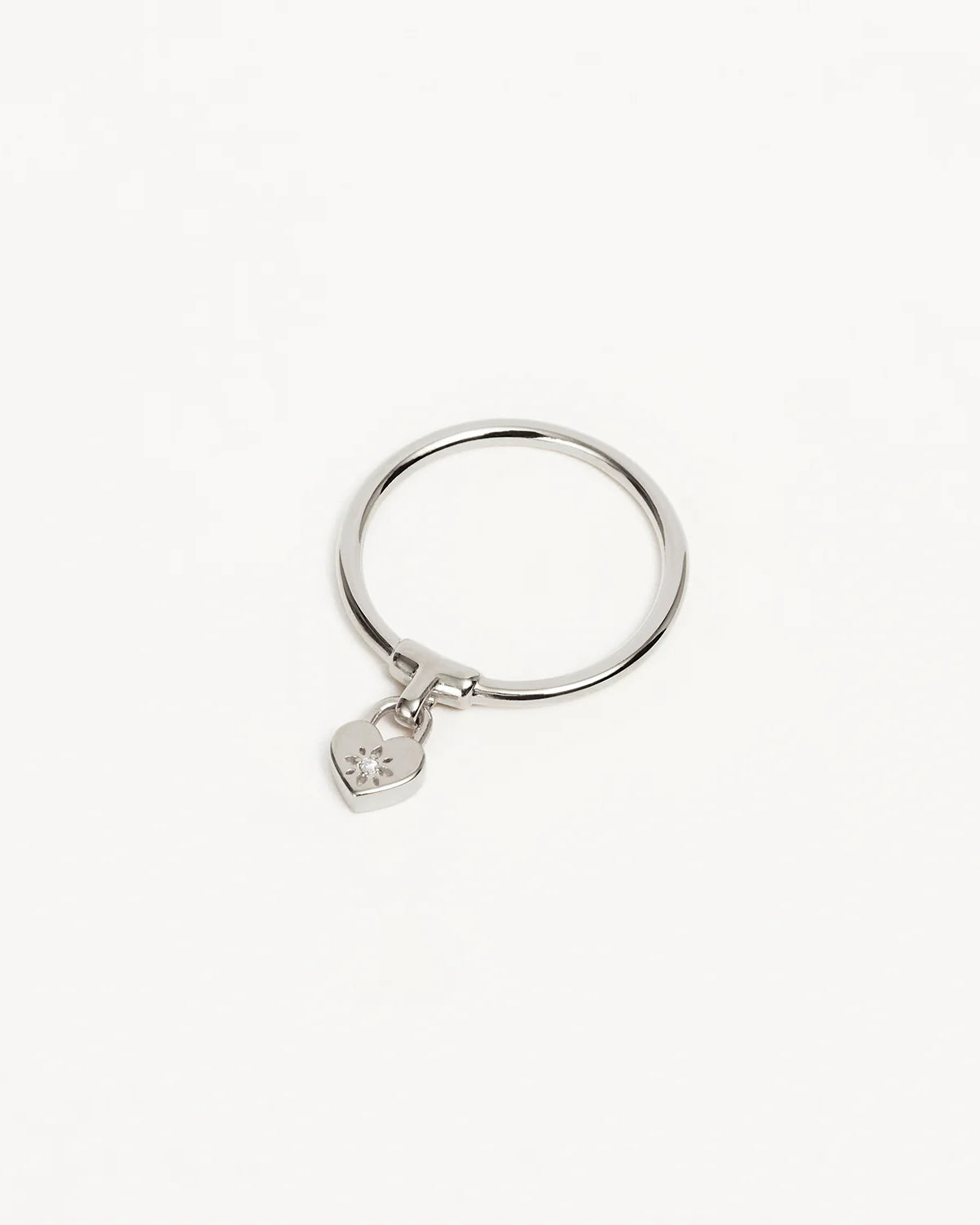 Sterling Silver Crystal Lotus Heart Padlock Ring