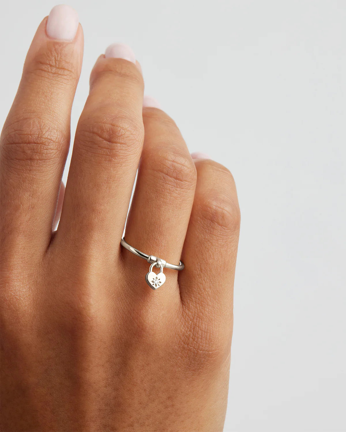 Sterling Silver Crystal Lotus Heart Padlock Ring