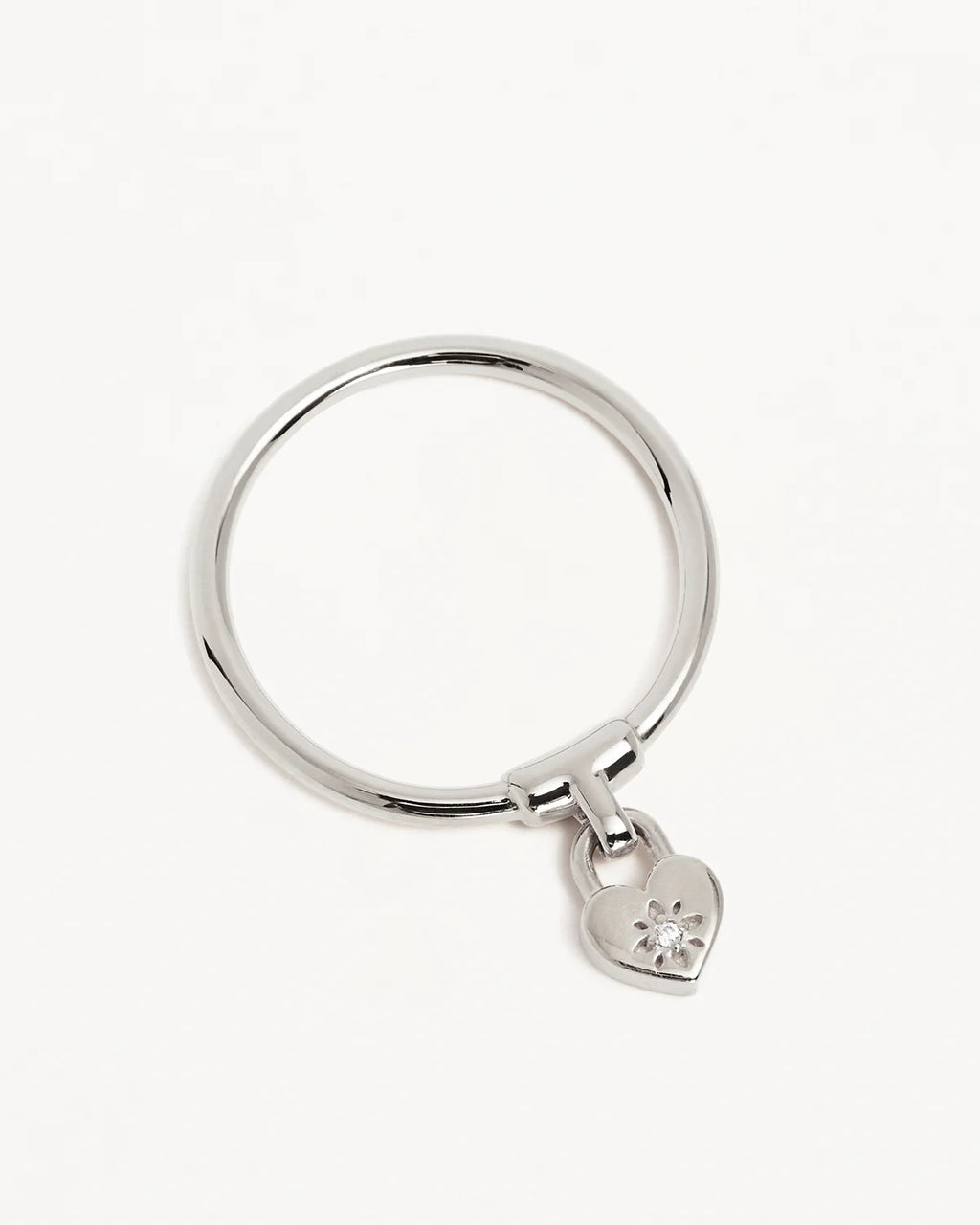 Sterling Silver Crystal Lotus Heart Padlock Ring