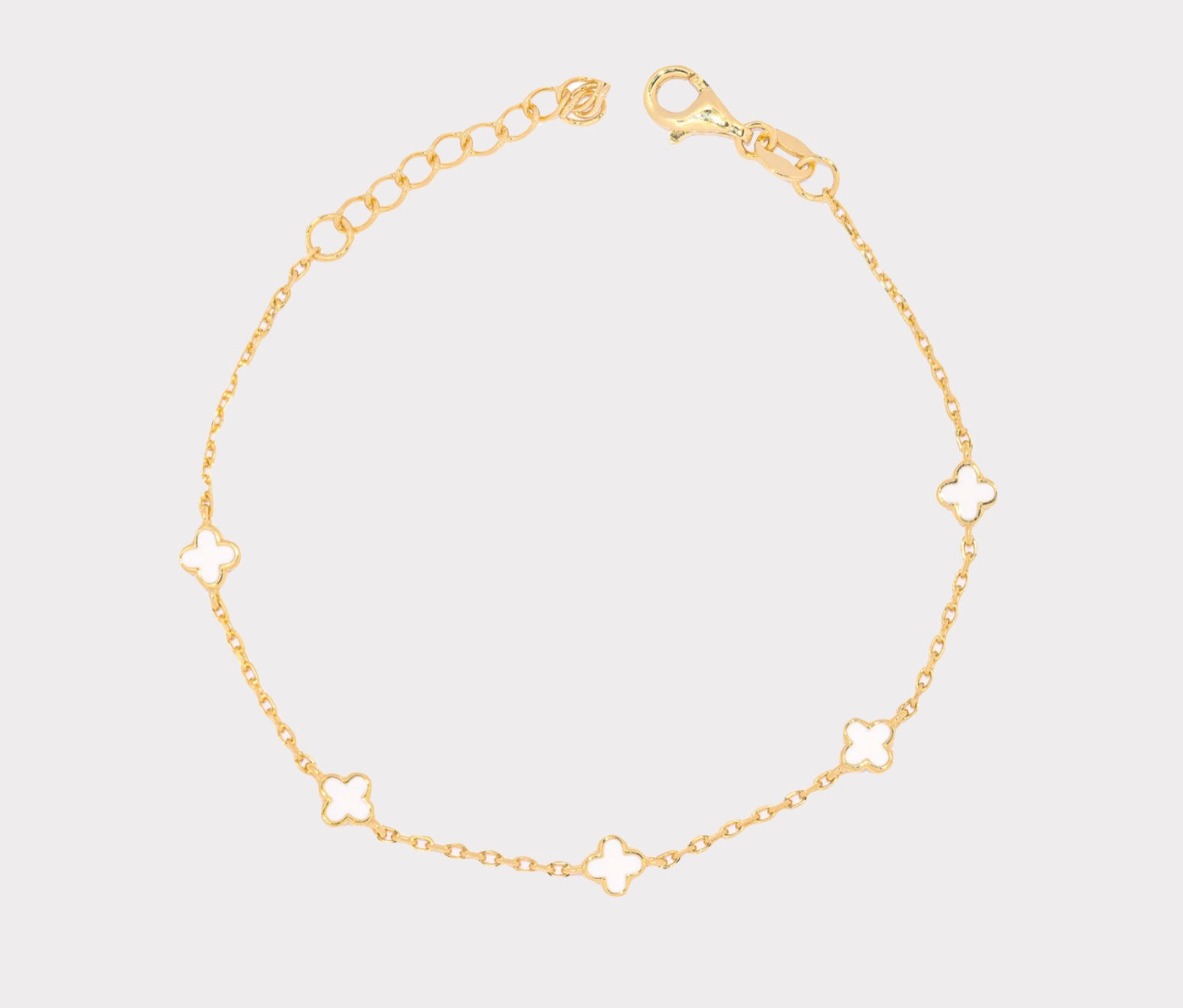 BRACELET WHITE ENAMEL CLOVERS GOLD PLATED