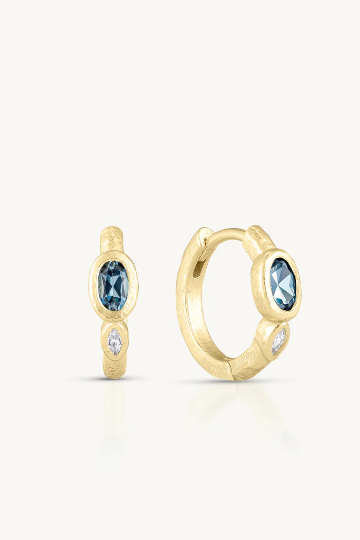London Blue Topaz Textured Gold Huggies