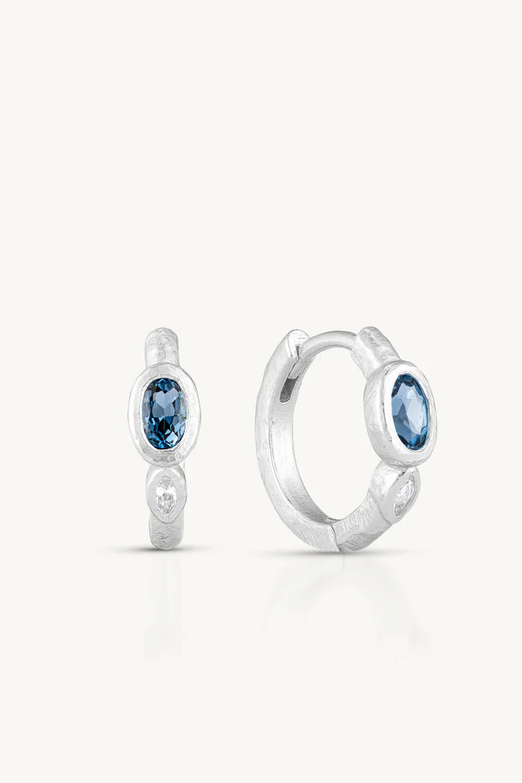 London Blue Topaz Textured Silver Huggies